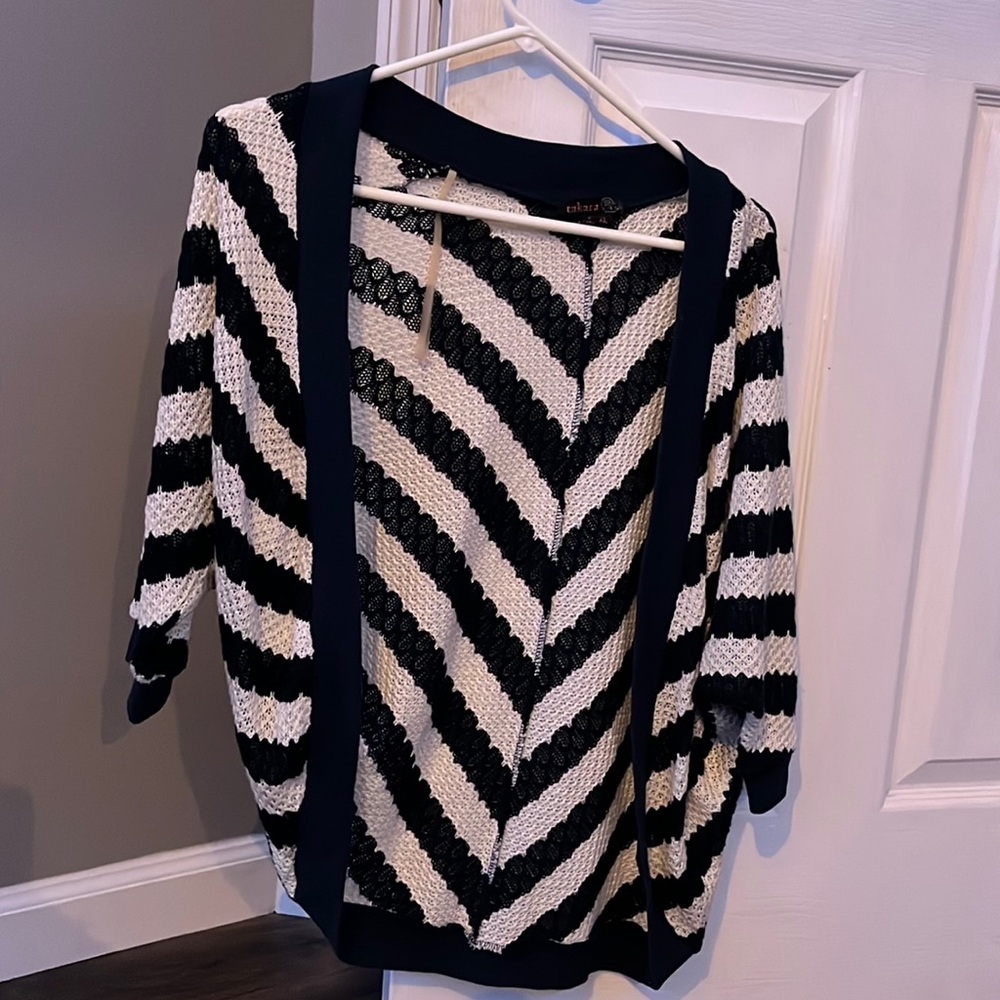 Navy and white cardigan. Kids size XL. Fits women S-M.